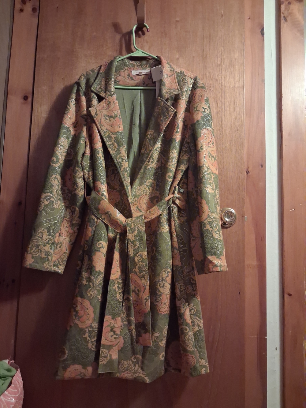 Solitaire Green & Peach Paisley Trench Coat